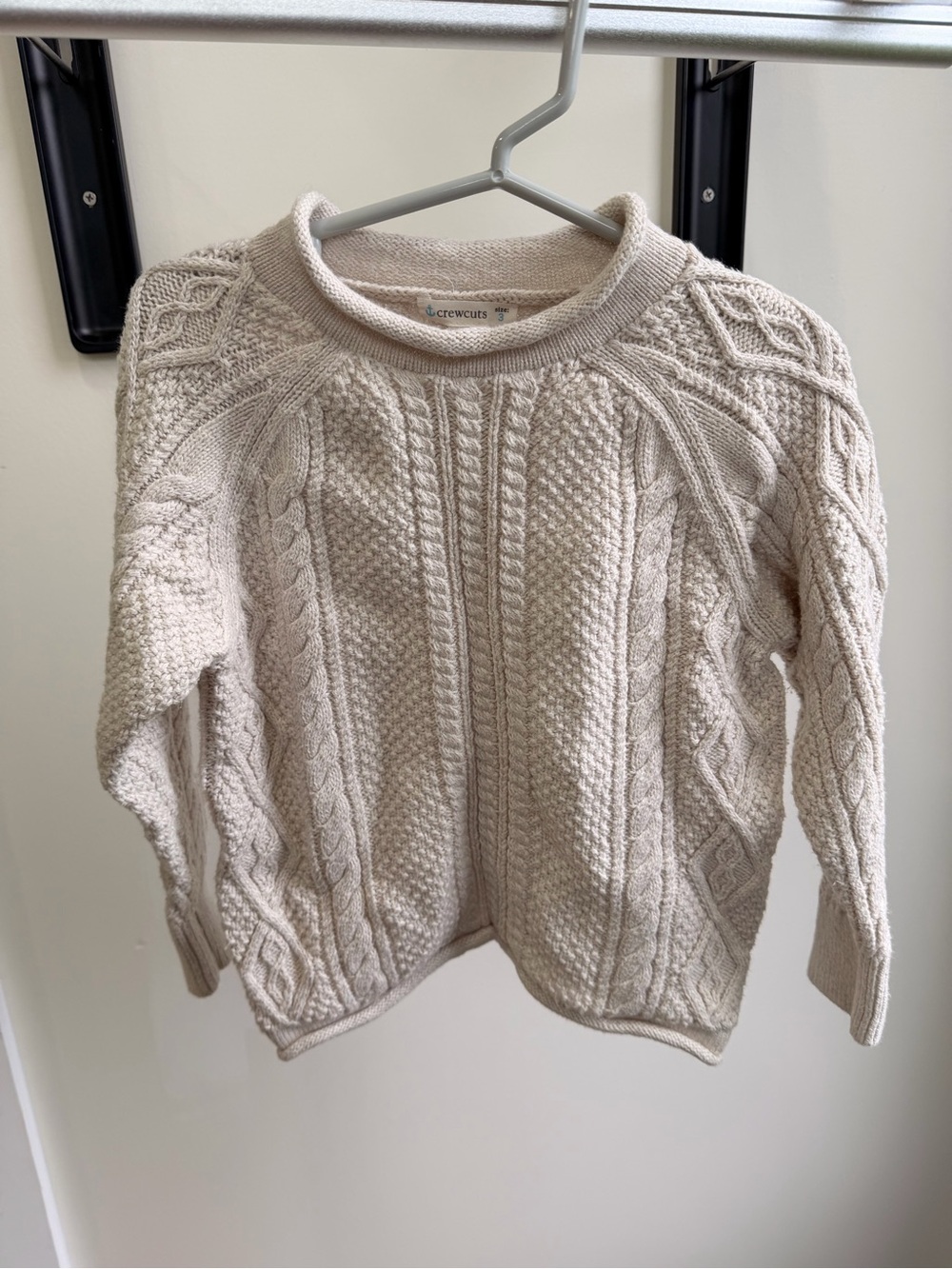 Crewcuts boys Cream Cable Knit Crewneck Sweater